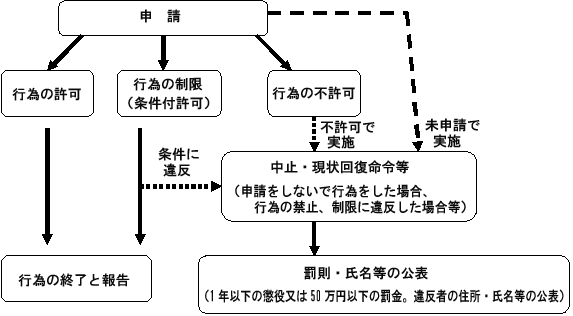 制限される行為と許可申請など（フロー図）