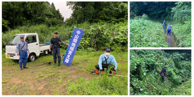 中山間地域支え隊　8月21日　牧区棚広　用水の草刈り作業の様子（写真）