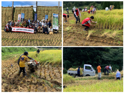 中山間地域支え隊　9月18日　牧区棚広　稲刈りの様子（4枚組写真）