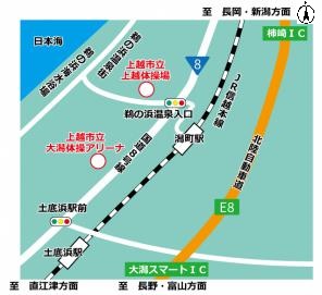 潟町駅から徒歩約10分。駅から出て国道8号線を左折し家具センターで右折してください。（画像）