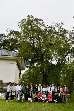 枝垂れ桜前で参加者による記念撮影（写真）