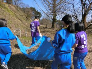 春日山城跡　中学生の活動の様子　写真