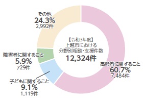 令和3年度上越市における分野別相談・支援件数（ドーナツグラフ図）