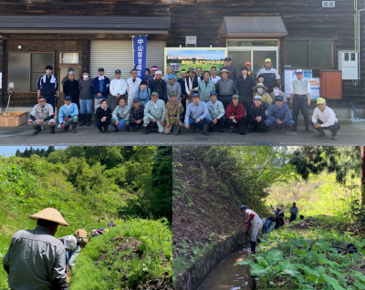 中山間地域支え隊　牧区棚広　5月3日　用水普請　作業の様子（写真）