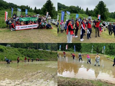 中山間地域支え隊　5月20日　牧区棚広　田植え　作業の様子（4枚組写真）