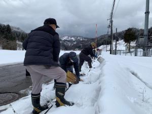 道路沿いに雪行灯を作成する様子（写真）