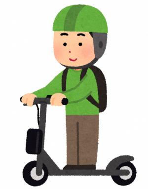 ヘルメットをして電動キックボードに乗る人（イラスト）