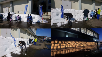 中山間地域支え隊　2月17日　浦川原体育館　作業の様子（4枚組写真）