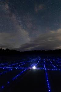 棚田に灯るLEDライトと天に輝く星の様子（写真）