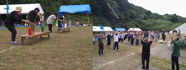 町内ふれあい運動会　体操の様子（写真）