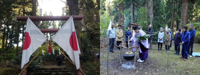 鳥居と祈祷の様子（写真）