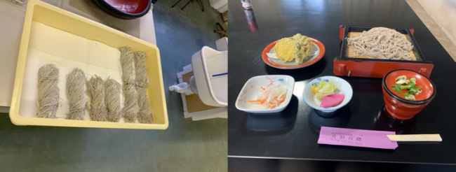 うちたてのそばと、出来上がったそばセット（写真）