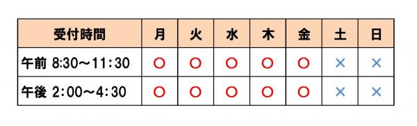 くろかわ診療所　受付時間の表（画像）