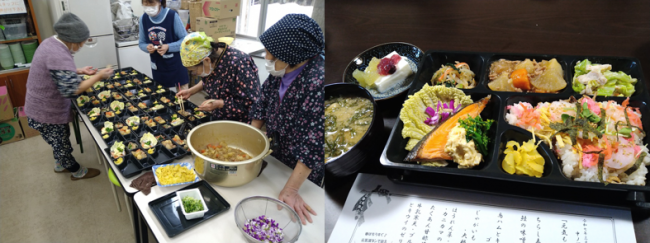 地元食材をふんだんに使い、お弁当を作る様子（写真）
