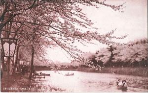 絵葉書「春は嬉しオール持つ手に花吹雪」（画像）