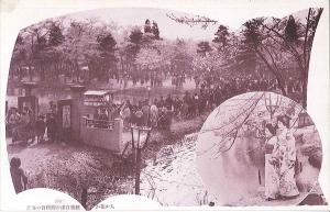 絵葉書「人か花か 銃後自粛の観桜会の盛況」（画像）