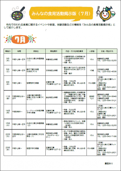 みんなの食育活動掲示板　令和7年7月分（2枚中1枚目）