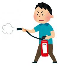 消火器を使う男性（イラスト）
