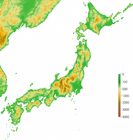 日本の標高の地形図（画像）