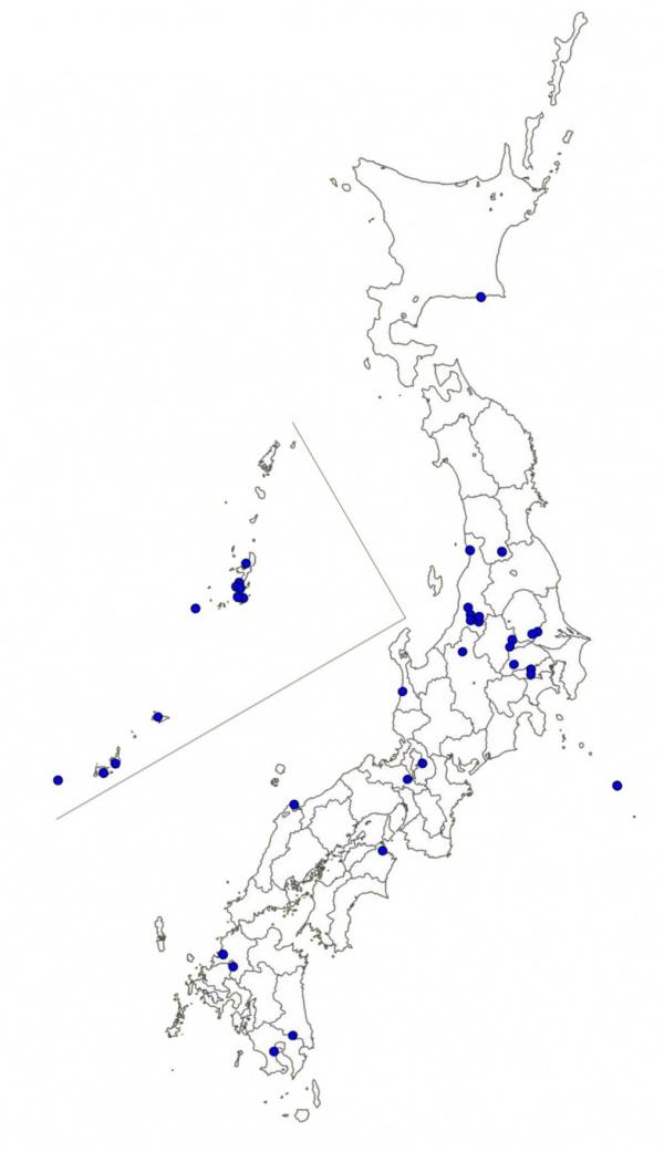 国指定伝統的工芸品（織物）の分布図（画像）