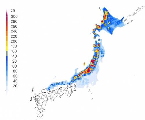 最深積雪（平年値）の分布図