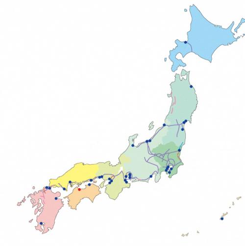 全国のガスパイプラインと供給基地の図