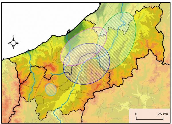 信越県境エリアのそばのつなぎの主な分布図（画像）