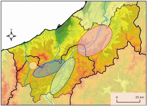 信越県境エリアのおやき生産地の主な分布図(画像)