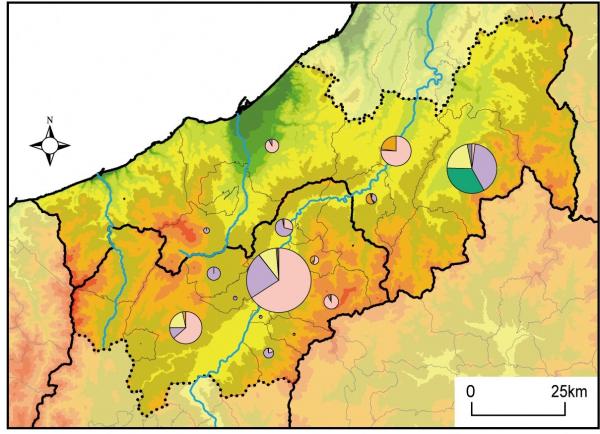 信越県境エリアの市町村別のきのこ生産量図（画像）