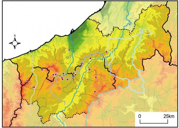 信越県境エリアの森林セラピー基地、ロングトレイルの分布図（画像）