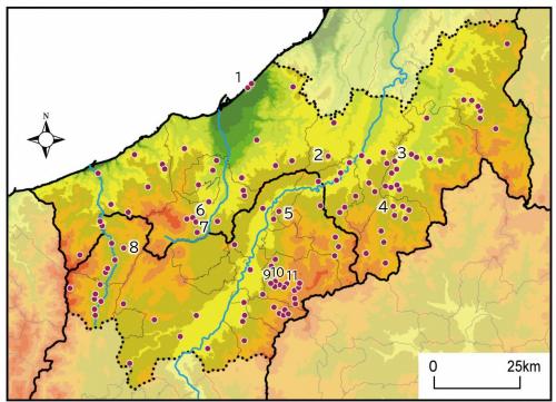 信越県境エリアの温泉地の分布図