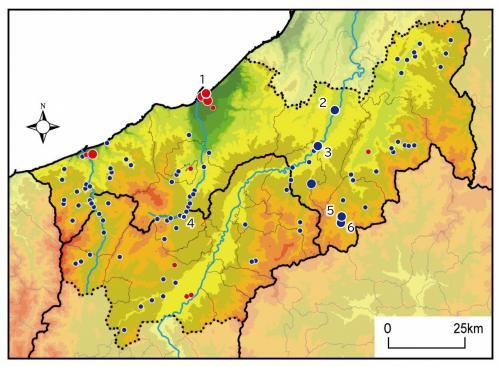 信越県境エリアの水力、火力発電所の分布図