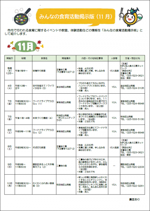 みんなの食育活動掲示板　令和7年11月分（2枚中1枚目）