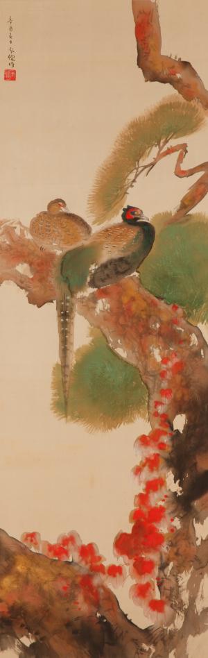 土田麦僊「松に雉」（作品画像）