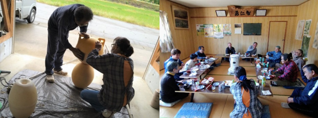 オブジェ製作と懇親会の様子(写真)