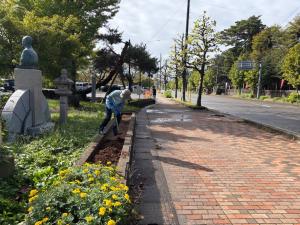 花壇を耕しています（写真）