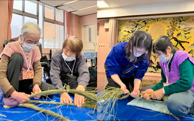 輪飾り作りと参加者の様子(写真)