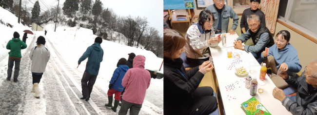 鳥追いとトランプゲームの様子(写真)