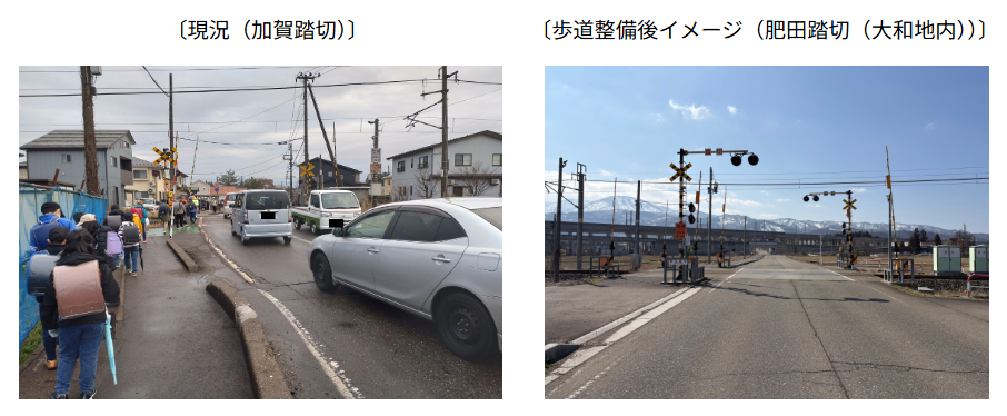 整備イメージ（現況・歩道整備後イメージ（肥田踏切（大和地内））写真