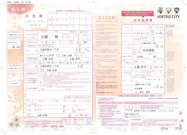 オリジナル出生届記入例（画像）