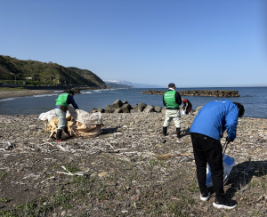 海岸でごみを拾う参加者の様子（写真）