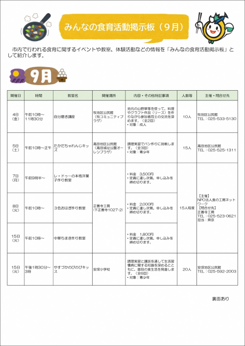 みんなの食育活動掲示板 令和8年9月(2枚中1枚目)画像
