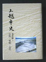 上越市史通史編１自然・原始・古代のカバー、津倉田遺跡の写真です 